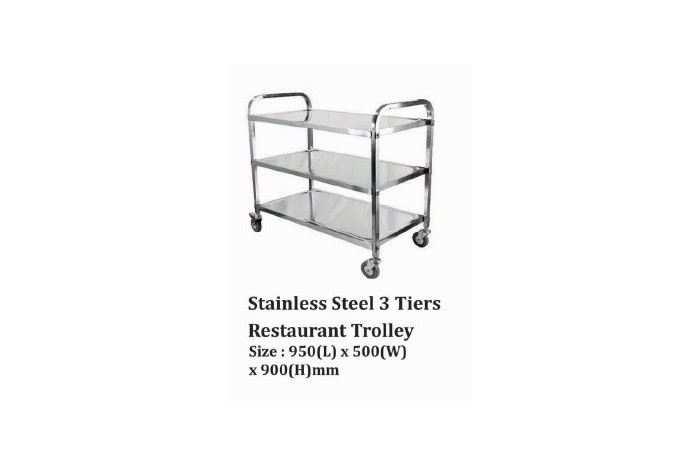 Stainless Steel 3 Tiers Restaurant Trolley