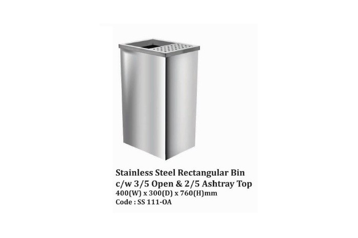 Stainless Steel Rectangular Bin c/w 3/5 Open & 2/5 Ashtray Top