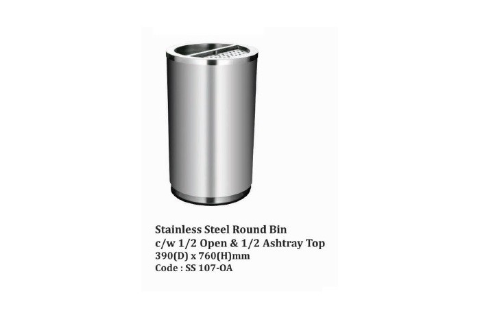 Stainless Steel Round Bin c/w 1/2 Open & 1/2 Ashtray Top