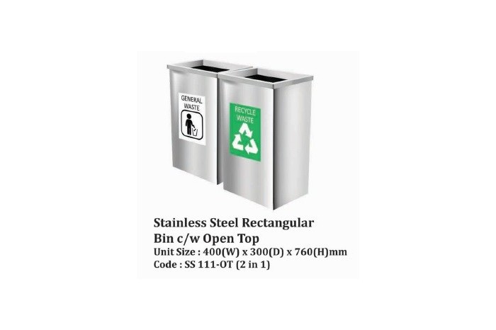 Stainless Steel Rectangular Bin c/w Open Top