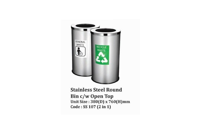 Stainless Steel Round Bin c/w Open Top