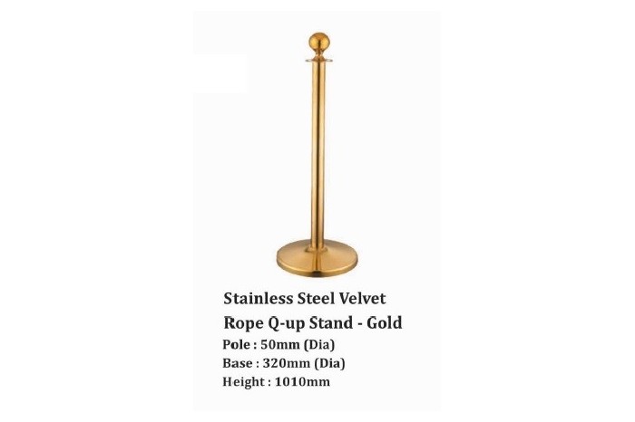 Stainless Steel Velvet Rope Q-up Stand -Gold