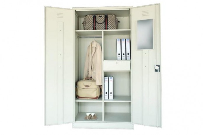 Full Height Cupboard with Steel Swinging Door c/w 3 Shelves, 1 Drawer, 1 H.Bar & 1 Mirror