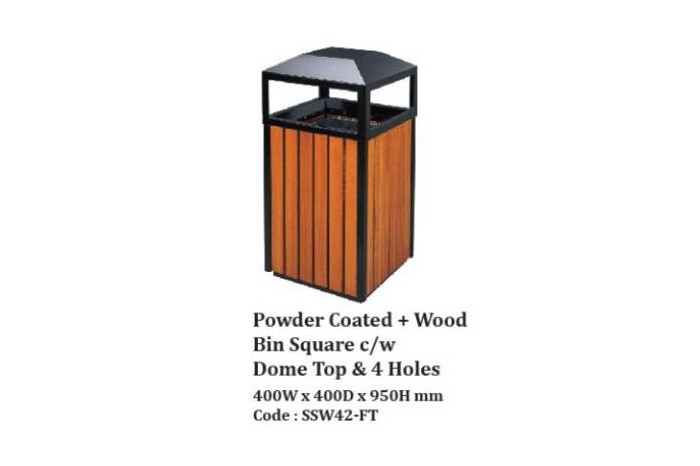 Powder Coated + Wood Bin Square cw Dome Top & 4 Holes