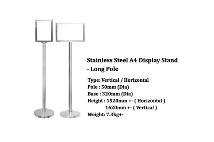 Stainless Steel A4 Display Stand - Long Pole