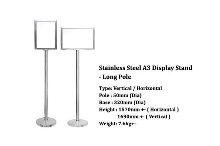 Stainless Steel A4 Display Stand - Long Pole